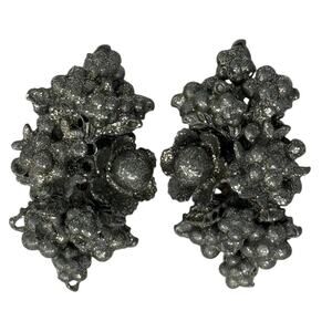 Vintage 60s Silver Tone Grape Cluster Clip On Earrings 2”